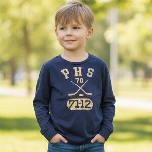 CREWCUTS HOCKEY Navy Long Sleeve Graphic Tee 4 5 4T 5T Boys Girls